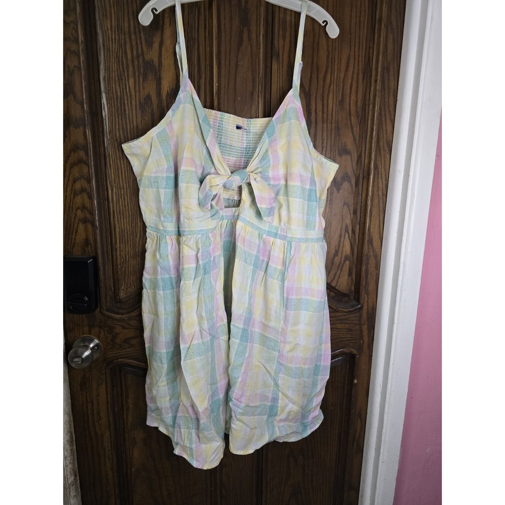 Old Navy Women's 4X Pastel Gingham Spaghetti Strap Dress EASTER SPRING NWOT
